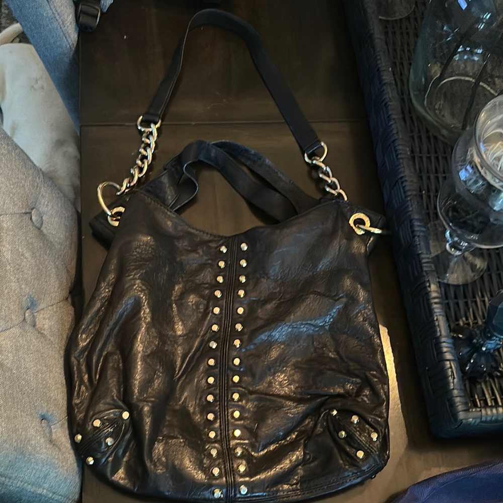 Michael Kors Black Leather Studded Shoulder Bag